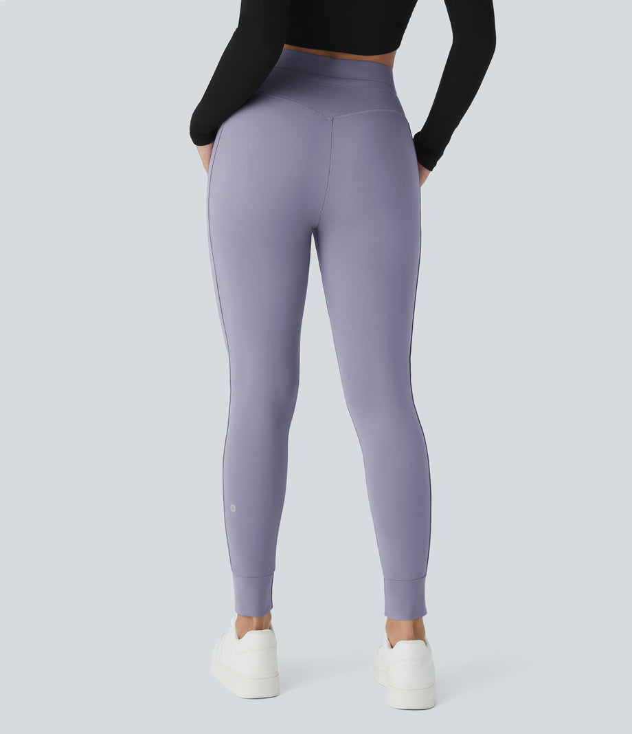 SoftlyZero™ Plush High Waisted Drawstring Pocket Plain Full Length Joggers - Silver Bullet