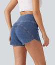 Halara Flex™ High Waisted Tummy Control Curved Hem Skinny Denim Casual Shorts with Pockets -  Blue Jasper Denim
