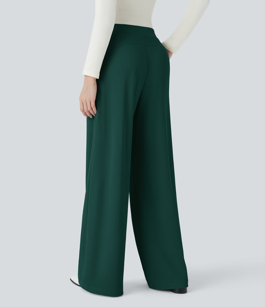 Halara Flex™ High Waisted Body Sculpt Waist-Slimming Pocket Wide Leg Micro Waffle Work Pants - Rain Forest