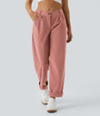 Mid Rise Zipper Pocket Corduroy Casual Pants - Desert Sand