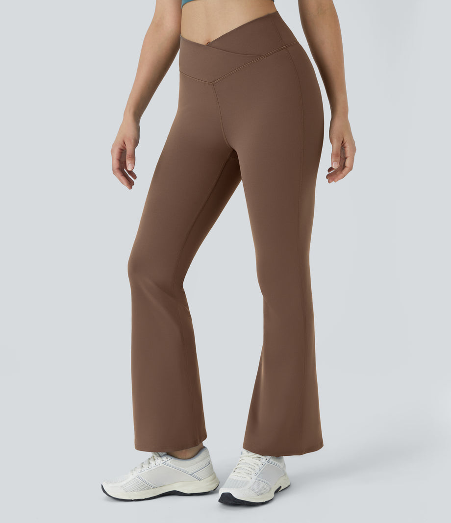 DayStretch High Waisted Crossover Flare Yoga Leggings - Bison