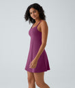 SoftlyZero™ Plush Double Straps 2-Piece Pocket Slip Dance Active Dress A-D Cups - Ume Purple