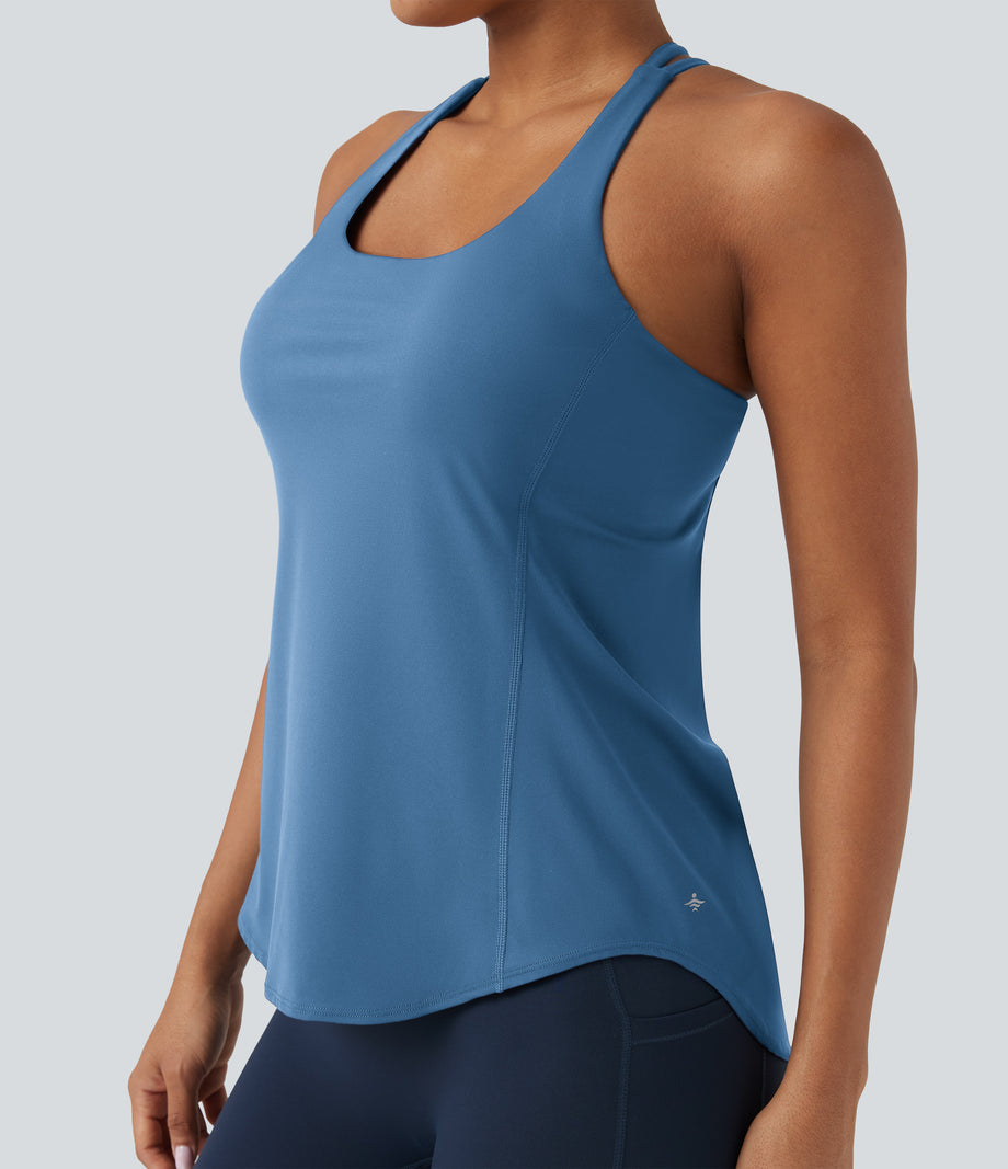 Halara UltraSculpt™ Round Neck Crisscross Back Running Tank Tops DD-F Cups - Pacific Coast