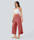 Breezeful™ High Waisted Tummy Control Split Hem Quick Dry Resort Pants with Pockets - Kapok Red