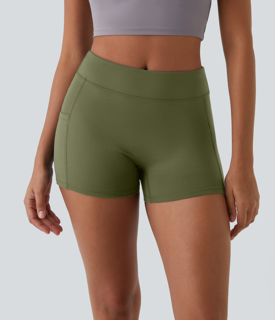 SoftlyZero™ Airy High Waisted Pocket Plain Cool Touch Yoga Shorts 3.5"-UPF50+ - Loden Green