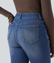Halara Flex™ High Waisted Rolled Hem Casual Slim Jeans with Pockets - Tide Blue Denim