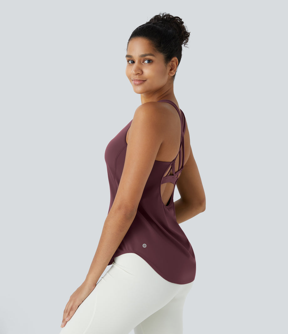 Halara UltraSculpt™ Round Neck Curved Hem Workout Tank Top - Evening Red