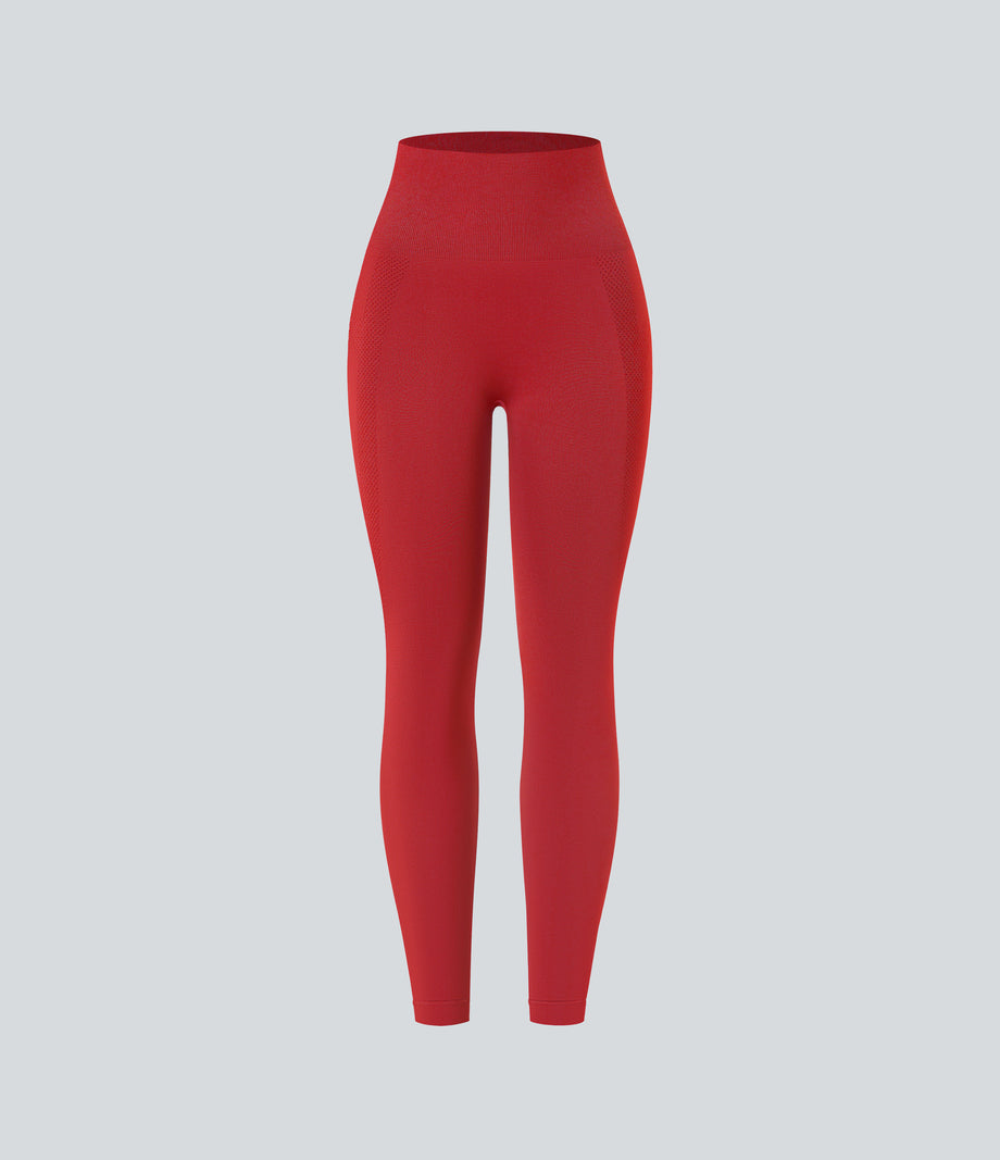 OneForm Seamless Flow High Waisted Ruched 7/8 Yoga Leggings - Salsa