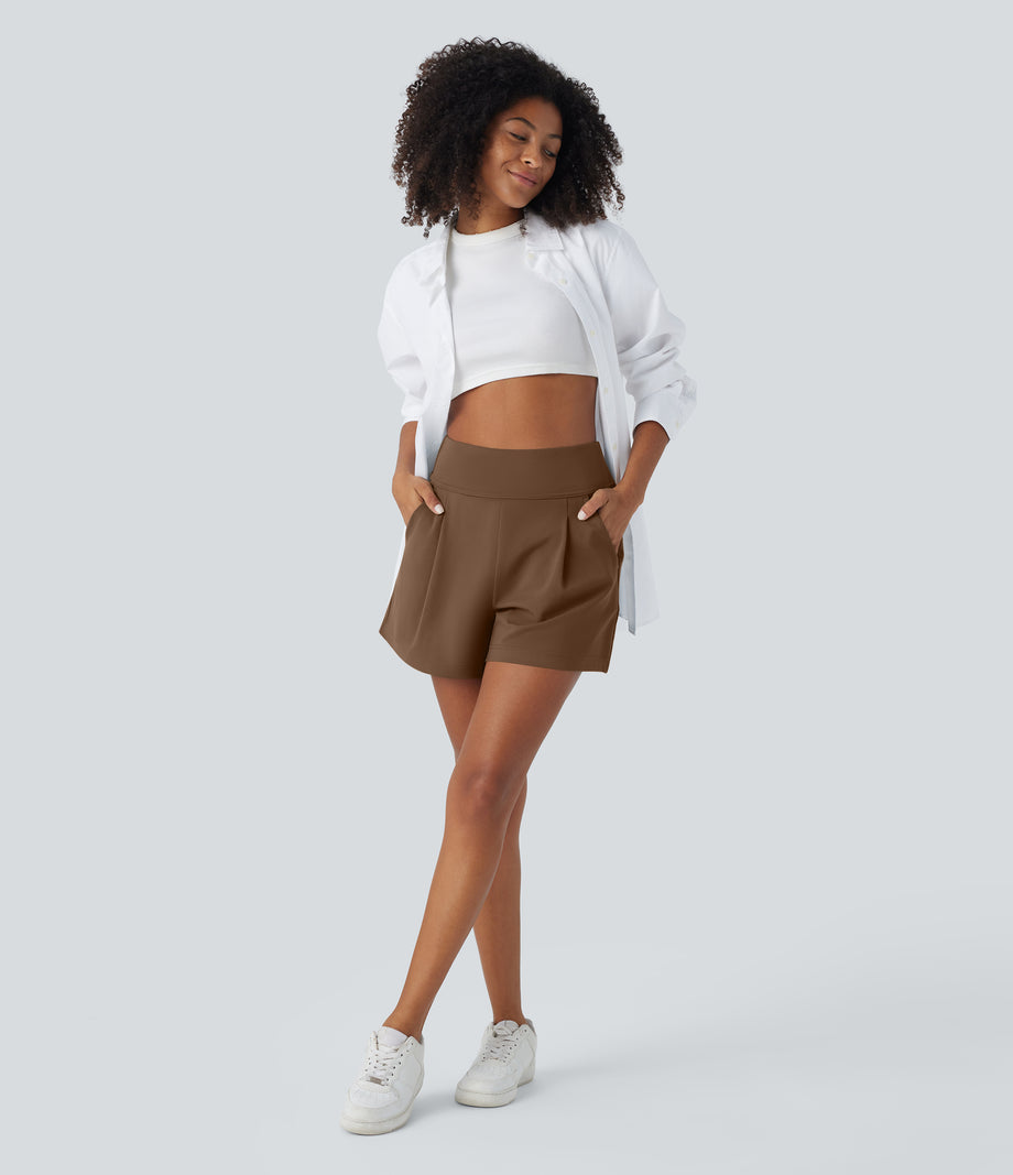 DayStretch High Waisted Work Baggy Shorts 4'' with Pockets - Bison