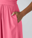 Breezeful™ V Neck Short Sleeve Pocket Tie Back Quick Dry Midi Casual Dress-Longer Length - Pink Lemonade