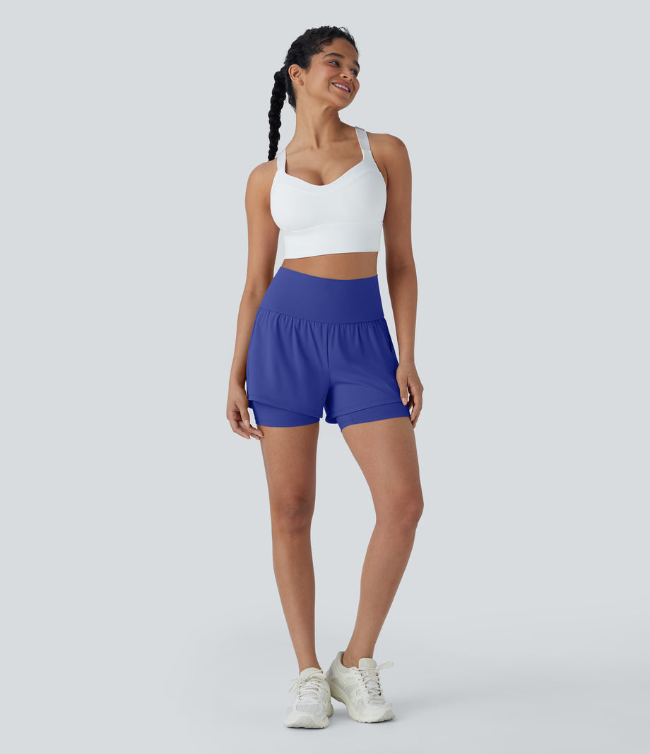 SoftlyZero™ Airy Super High Waisted 2-in-1 Cool Touch Yoga Shorts 5'' with Pockets - Aster Blue