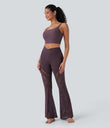 SoftlyZero™ High Waisted Crossover Pocket Contrast Lace Flare Yoga Leggings - Dusky Evening purple