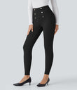 High Waisted Tummy Control Decorative Back Zipper Pockets Herringbone Work Leggings - Black