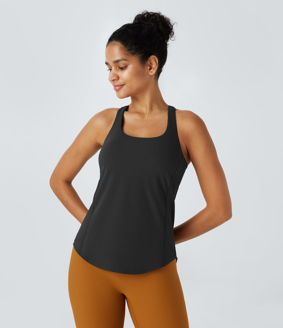Halara UltraSculpt™ Round Neck Curved Hem Workout Tank Top - Black