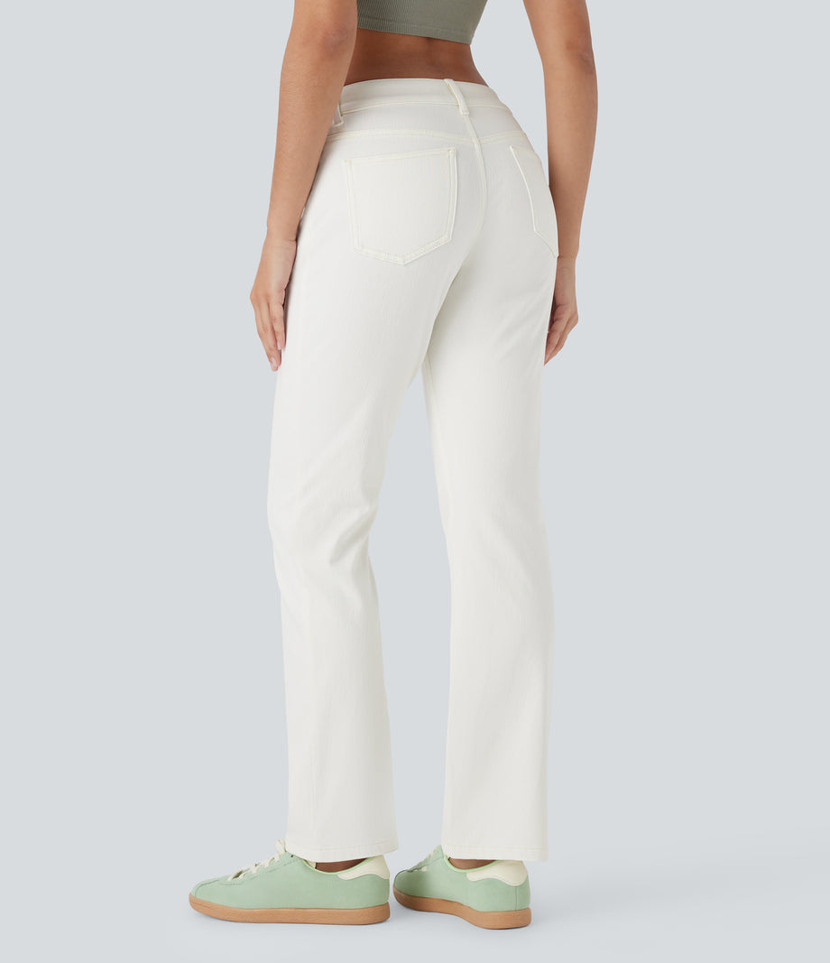 Halara Flex™ Low Rise Zipper Pockets Washed Casual Bootcut Jeans - Beige Denim