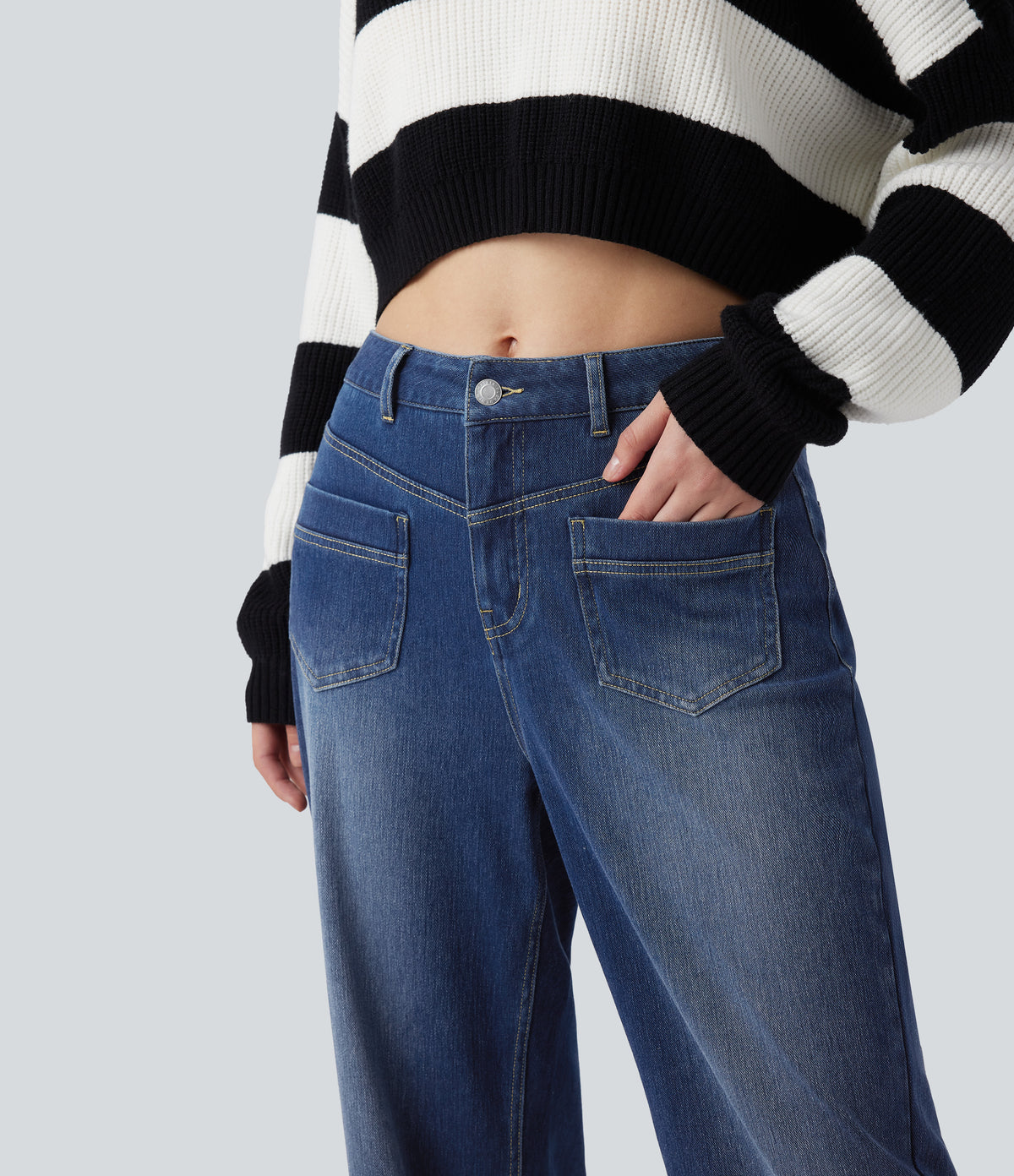 Halara Flex™ Mid Rise Straight Leg Casual Jeans with Pockets - Estate Blue Denim