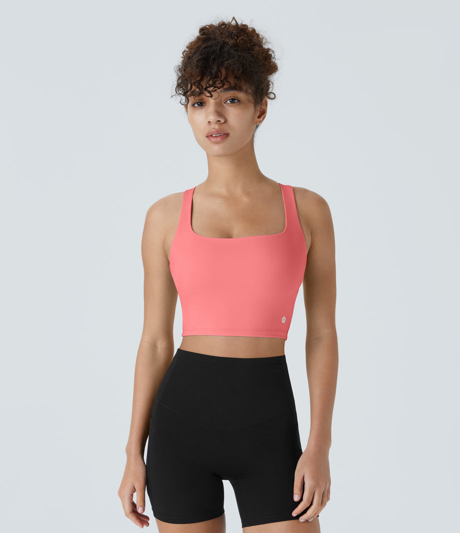 SoftlyZero™ Airy Square Neck Backless Crisscross Cropped Cool Touch Yoga Tank Top-UPF50+ - Shell Pink