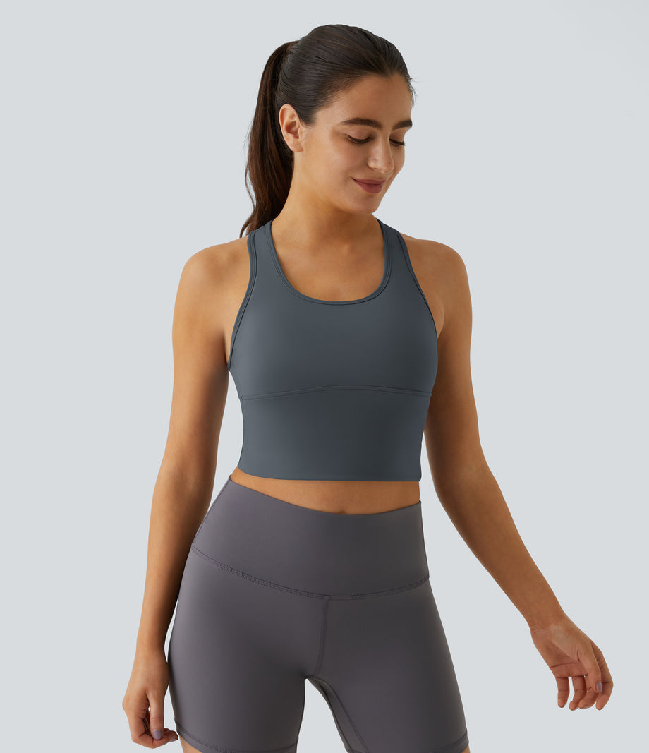 SoftlyZero™ Plush U Neck Racerback Cut Out Cropped Yoga Tank Top - Turbulence