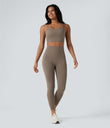 Halara UltraSculpt™ Double Straps Twisted Backless Cropped Yoga Tank Top - Dawn Brown