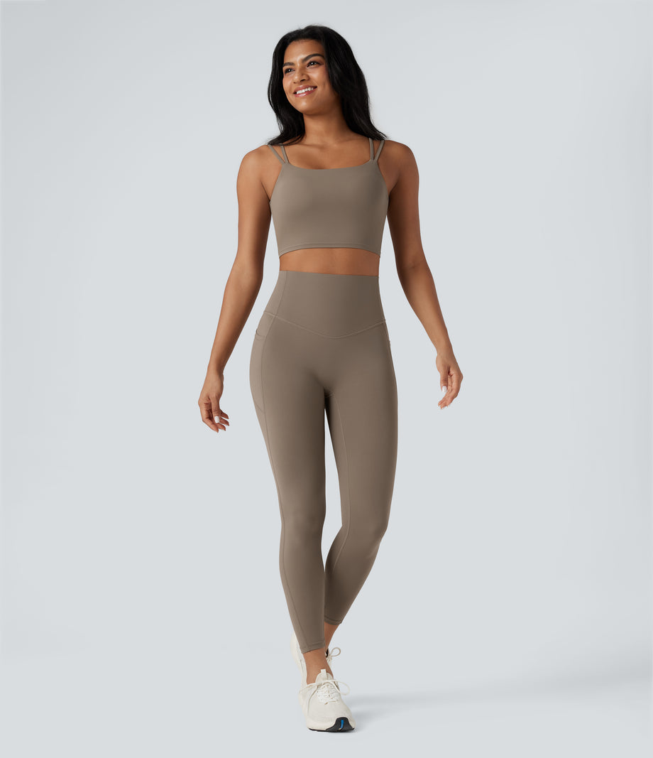 Halara UltraSculpt™ Double Straps Twisted Backless Cropped Yoga Tank Top - Dawn Brown