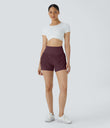 Breezeful™ Super High Waisted Curved Hem 2-in-1 Pocket Quick Dry Yoga Shorts 3.5'' - Berry Red