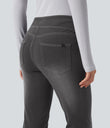 Halara Flex™ High Waisted Pockets Washed Casual Bootcut Jeans - Charcoal Black Denim