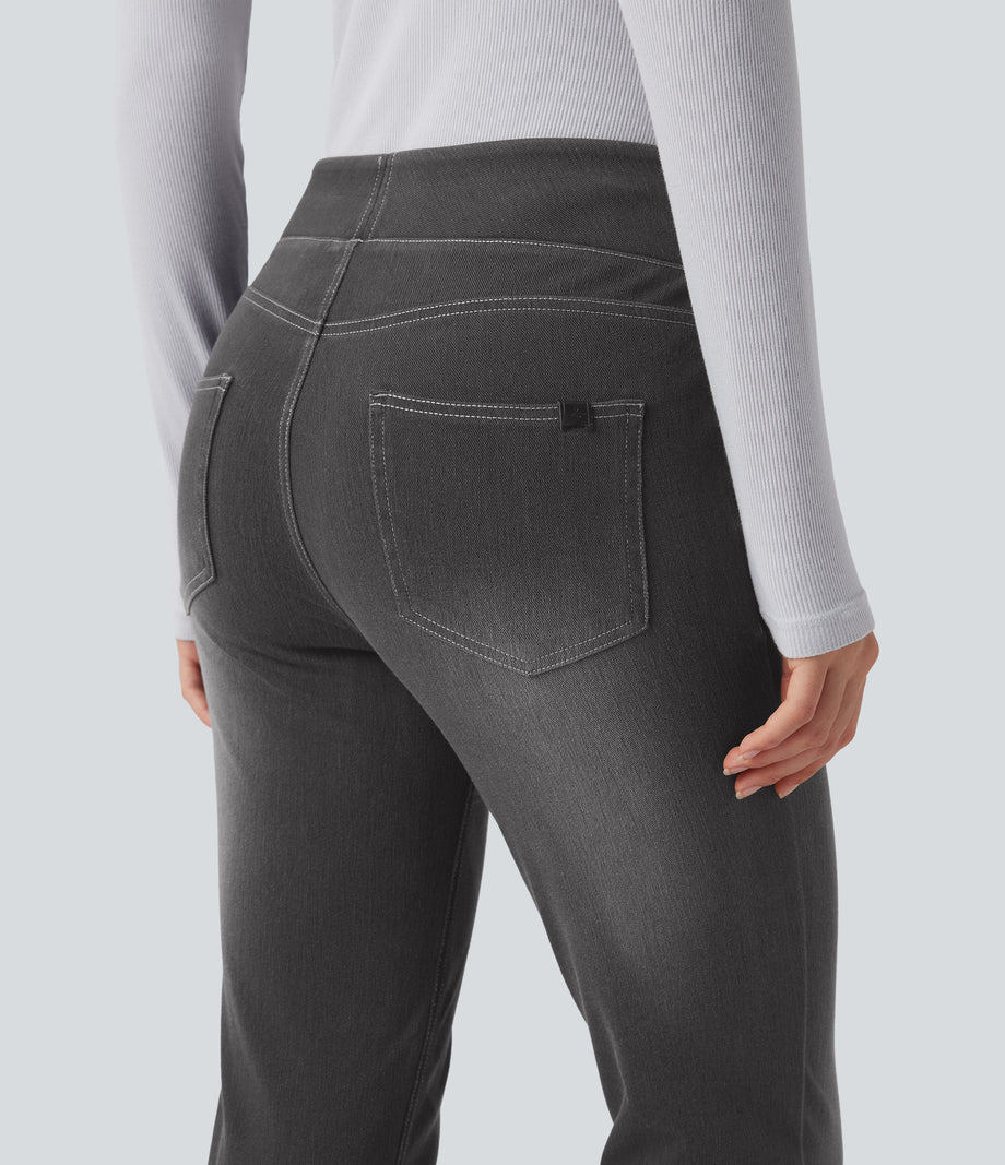Halara Flex™ High Waisted Pockets Washed Casual Bootcut Jeans - Charcoal Black Denim