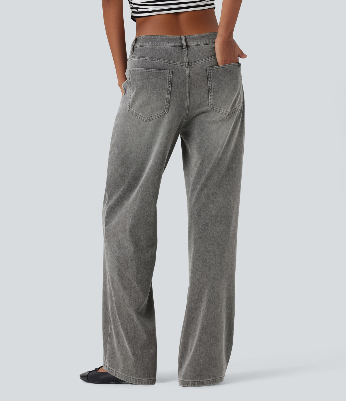 Halara Flex™ Mid Rise Straight Leg Casual Jeans with Pockets - Cool Gray Denim