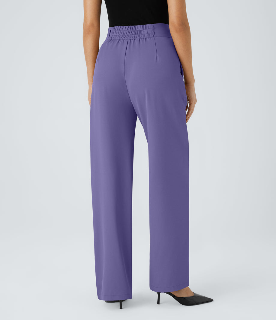 Halara Flex™ High Waisted Zipper Pocket Shirred Straight Leg Work Pants - Veronica