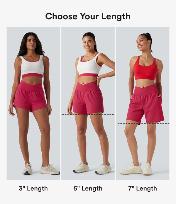 SoftlyZero™ Airy Crossover High Waisted 2-in-1 Cool Touch Yoga Shorts 3'' with Pockets - Winterberry
