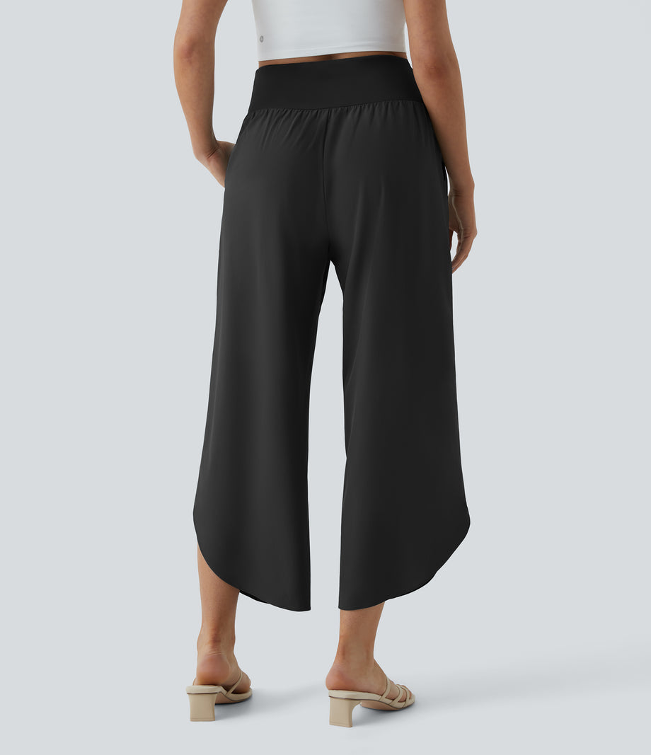 Breezeful™ High Waisted Crossover Quick Dry Resort Pants with Pockets - Black