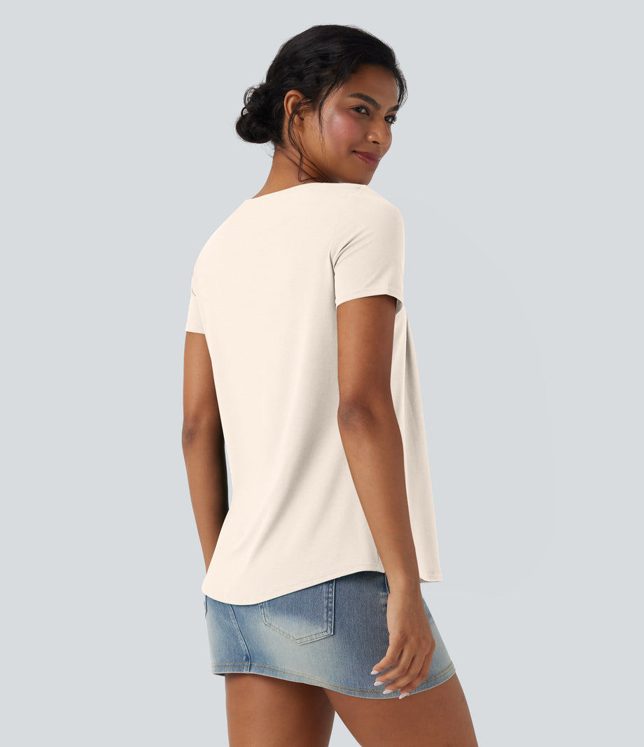 Square Neck Short Sleeve Casual Top - Whisper White