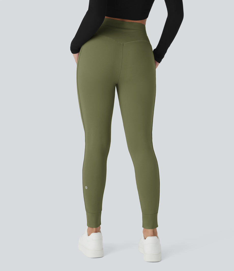 SoftlyZero™ Plush High Waisted Drawstring Pocket Plain Full Length Joggers - Loden Green