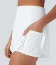 SoftlyZero™ QuickDry High Waisted Tummy Control Reflective Dots Crossover Hem 2-in-1 Running Shorts 3'' with Pockets - White