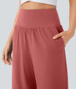 Breezeful™ High Waisted Tummy Control Split Hem Quick Dry Resort Pants with Pockets - Kapok Red