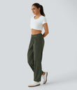 Mid Rise Zipper Pocket Corduroy Casual Pants - Rifle Green