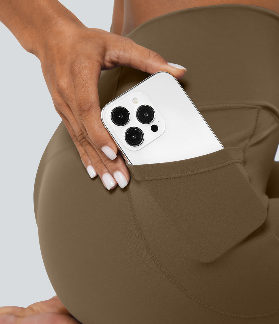 SoftlyZero™ Crossover Pocket Plain Leggings-UPF50+ - Chestnut Brown