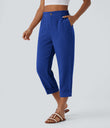 High Waisted Zipper Pocket Cropped Linen-Feel Pants - Surf the Web