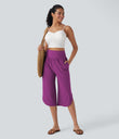 Breezeful™ High Waisted Tummy Control Hem Quick Dry Capri Pants with Pockets - Purple Wine