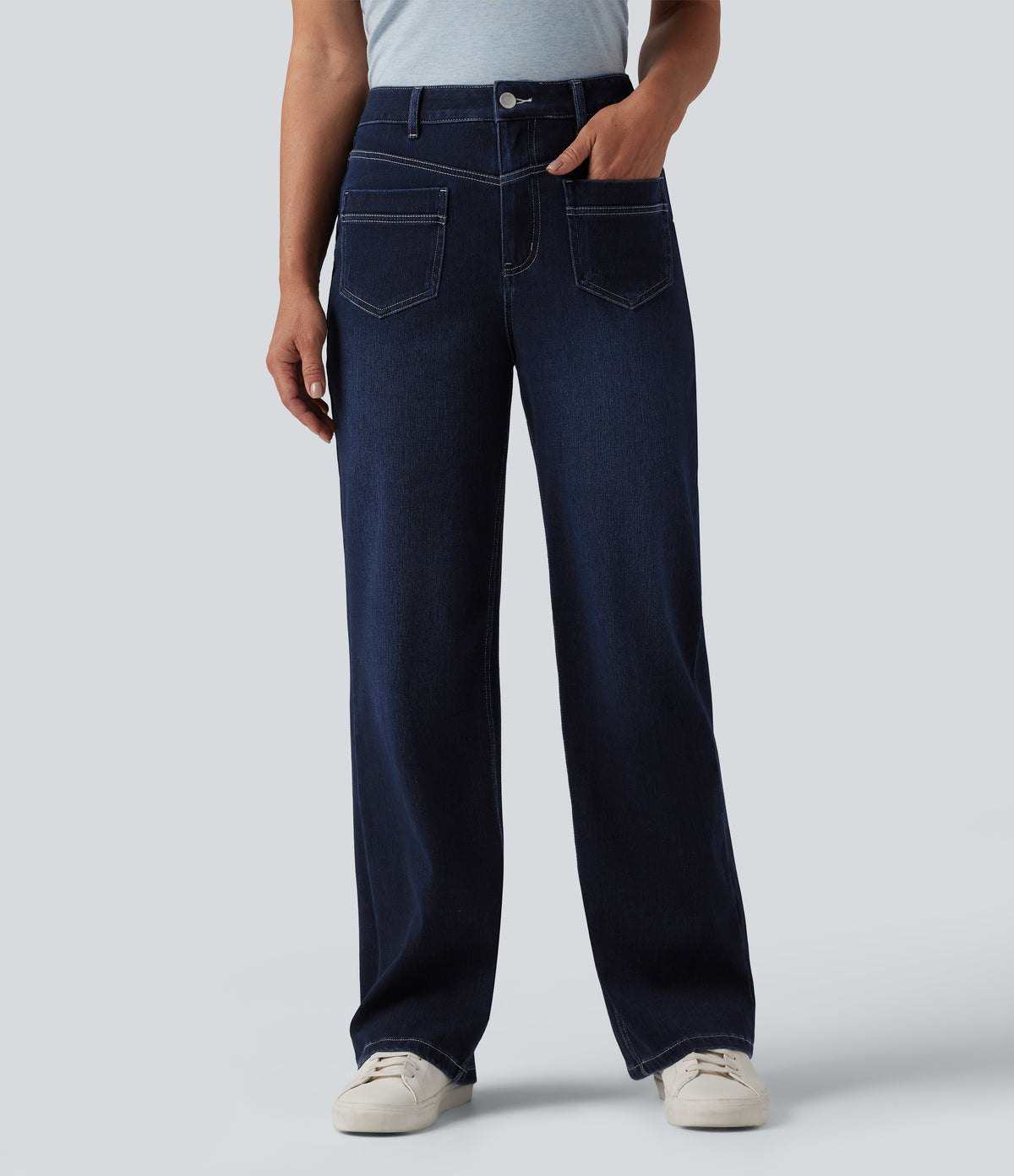 Halara Flex™ Mid Rise Straight Leg Casual Jeans with Pockets - Pageant Blue Denim