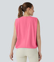 Round Neck Ruched Cool Touch Yoga Tank Top-UPF50+ - Pink Lemonade