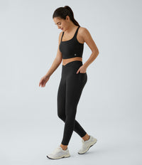 Patitoff™ 2.0 Pet Hair Resistant High Waisted Crossover Side Pocket Yoga Leggings - Black