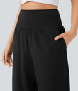 Breezeful™ High Waisted Tummy Control Split Hem Quick Dry Resort Pants with Pockets - Black