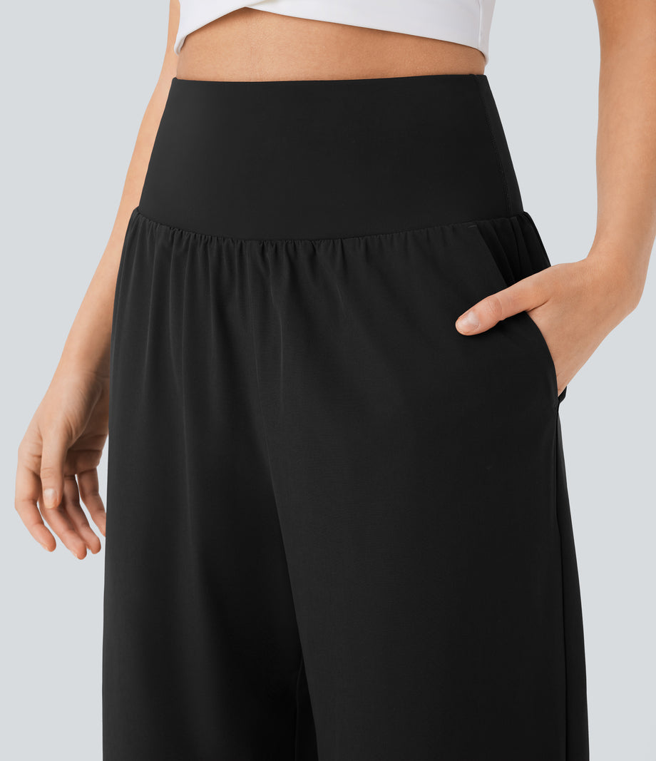 Breezeful™ High Waisted Tummy Control Split Hem Quick Dry Resort Pants with Pockets - Black
