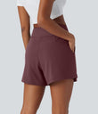 DayStretch High Waisted Work Baggy Shorts 4'' with Pockets - Red Mahogany