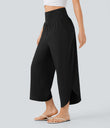 Breezeful™ High Waisted Tummy Control Split Hem Quick Dry Resort Pants with Pockets - Black