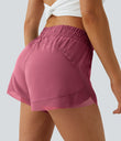 Mid Rise Drawstring Contrast Mesh 2-in-1 Flowy Running Shorts 3'' - Rose Wine