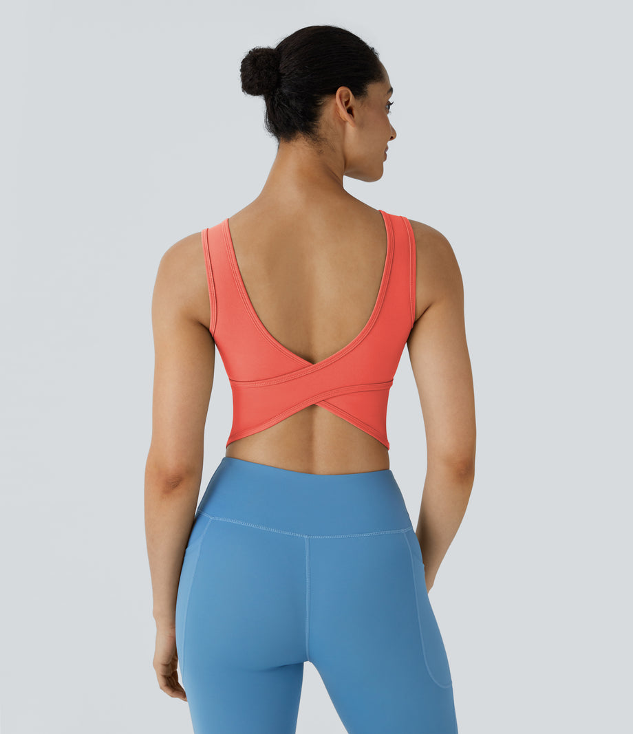 U Neck Crossover Barre Ballet Dance Tank Top A-D Cups - Fusion Coral