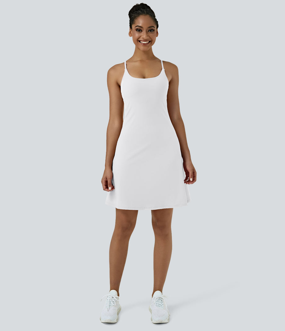 SoftlyZero™ Airy Cut Out 2-in-1 Pocket Cool Touch Longer Active Dress-UPF50+ - White