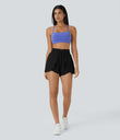Frill High Waisted Elastic Waistband Drawstring Flowy Stacked Casual Shorts 3" - Black